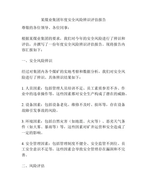 某煤业集团年度安全风险辨识评估报告