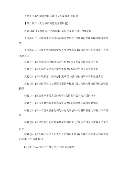 学生中学生辩论赛辩论题目大全及辩论赛知识（1）