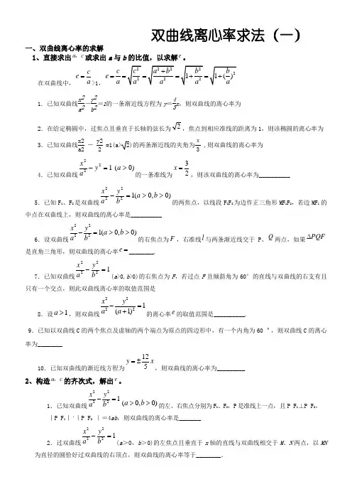 高中数学双曲线离心率求法专题