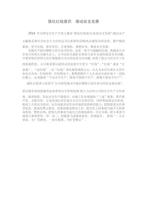 强化红线意识  推动安全发展