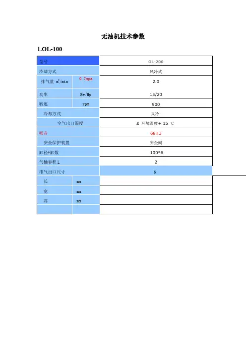 无油空压机技术参数