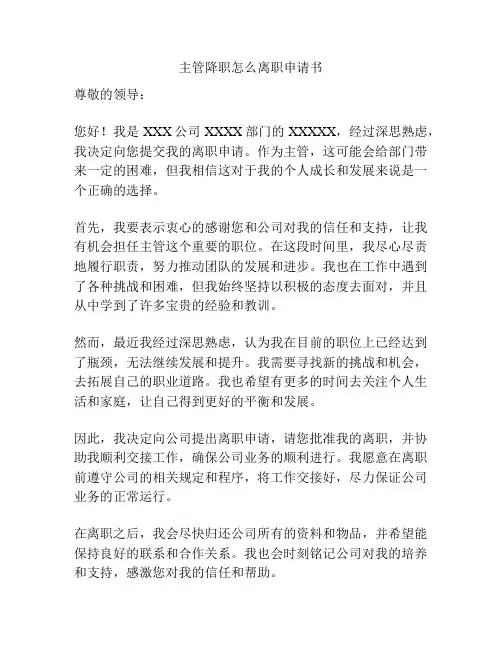 主管降职怎么离职申请书