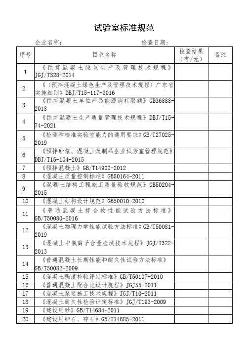 试验室标准规范