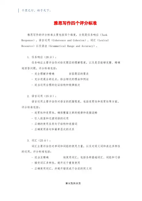 雅思写作四个评分标准