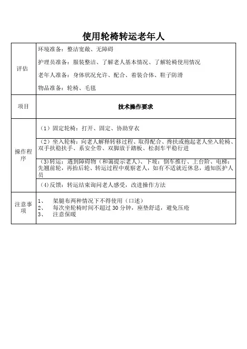 使用轮椅转运老年人