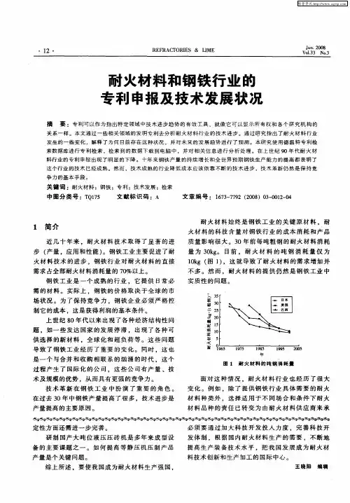 耐火材料和钢铁行业的专利申报及技术发展状况