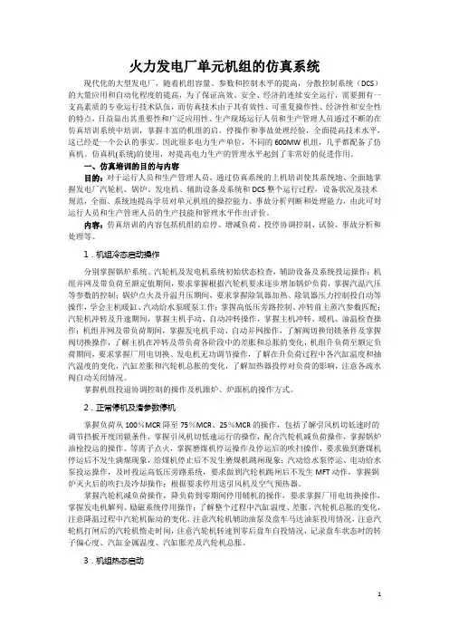 火力发电厂单元机组的仿真系统