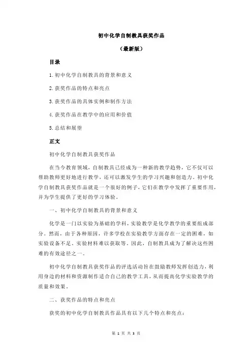 初中化学自制教具获奖作品