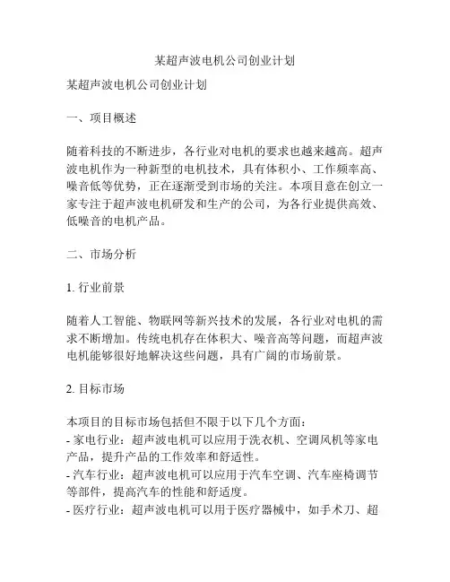 某超声波电机公司创业计划