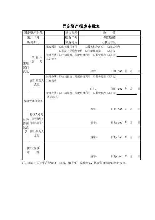 固定资产报废审批表 模板