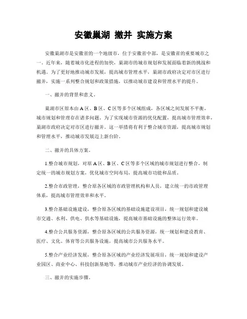 安徽巢湖 撤并 实施方案