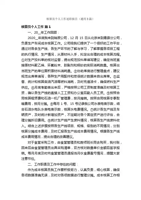 核算员个人工作述职报告（通用3篇）