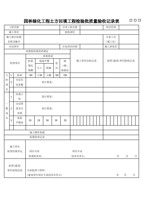 园林绿化工程土方回填工程检验批质量验收记录表