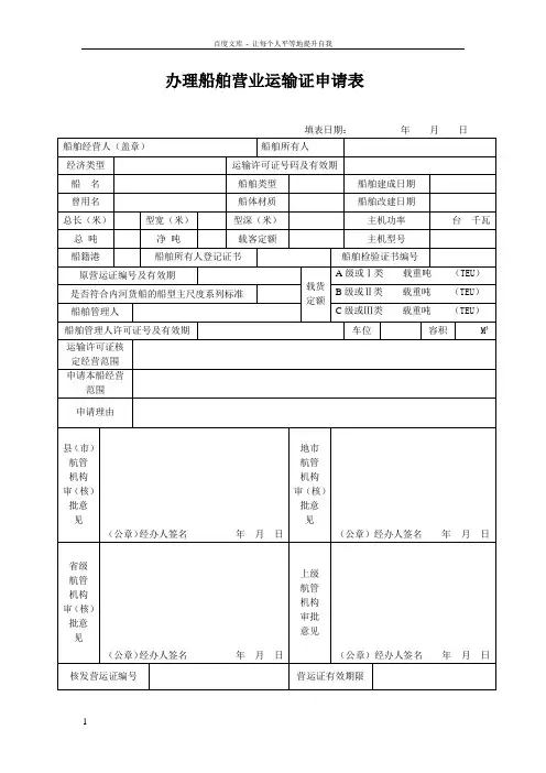 办理船舶营业运输证申请表