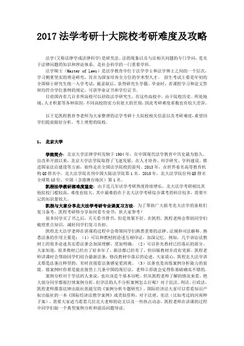 法学考研十大院校考研难度及攻略