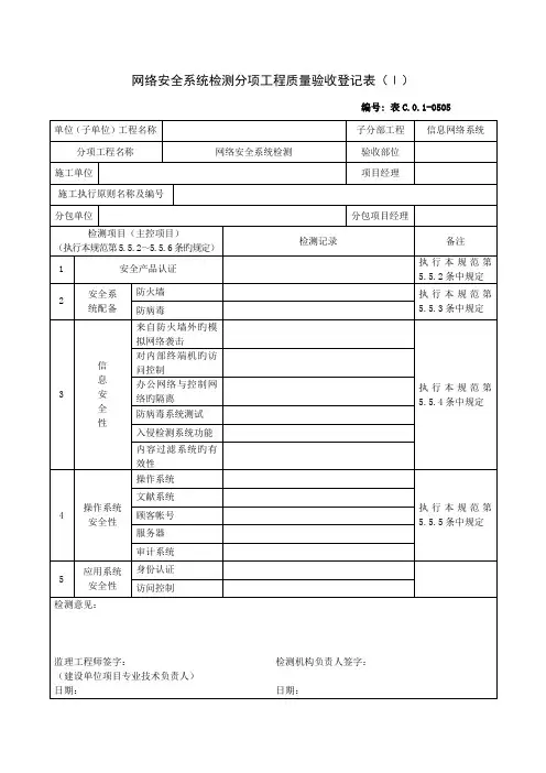 网络安全系统检测分项关键工程质量验收记录表