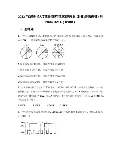 2022年西安科技大学信息管理与信息系统专业《计算机网络基础》科目期末试卷A(有答案)
