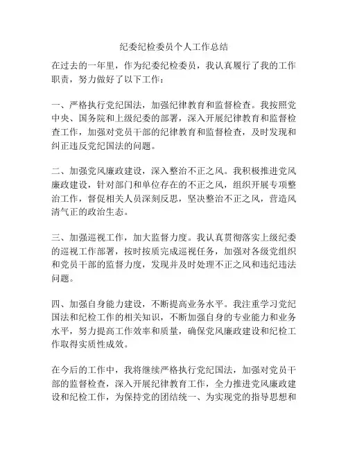 纪委纪检委员个人工作总结