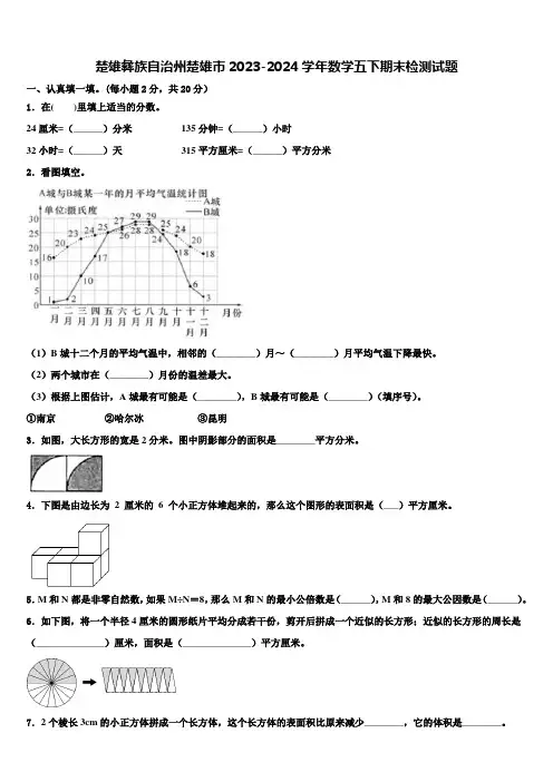 楚雄彝族自治州楚雄市2023-2024学年数学五下期末检测试题含解析