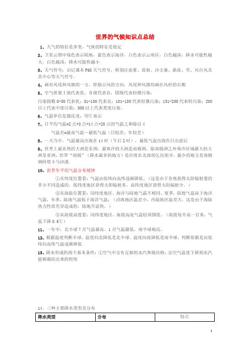 七年级地理上册第四章世界的气候知识点总结湘教版