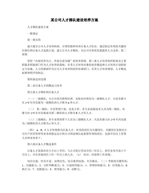 某公司人才梯队建设培养方案