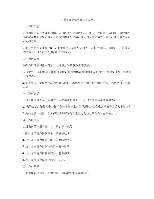 初中物理七章力知识点总结