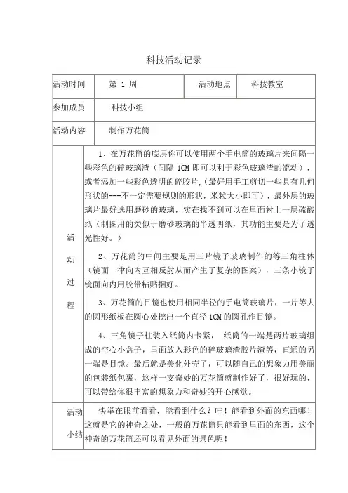 科技兴趣小组活动记录[1]