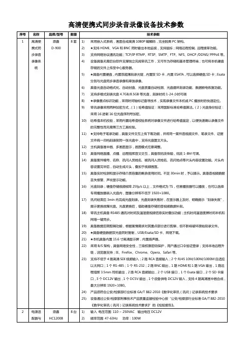 高清便携式同步录音录像设备技术参数