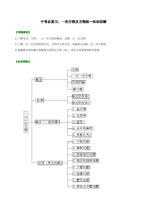 中考总复习：一次方程及方程组--知识讲解