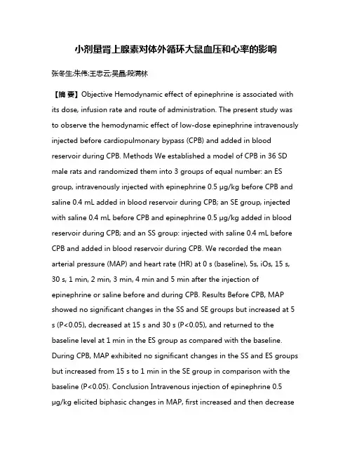 小剂量肾上腺素对体外循环大鼠血压和心率的影响