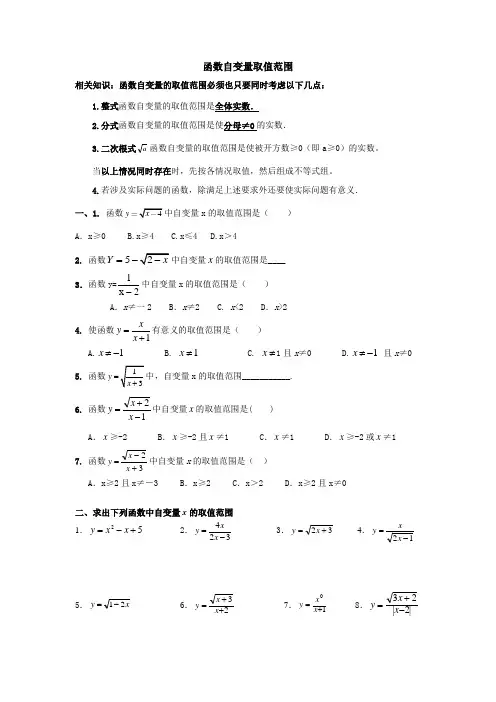函数自变量的取值范围的方法(类型)