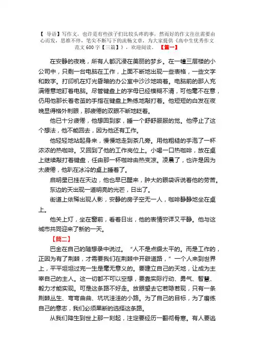 高中生优秀作文范文600字【三篇】