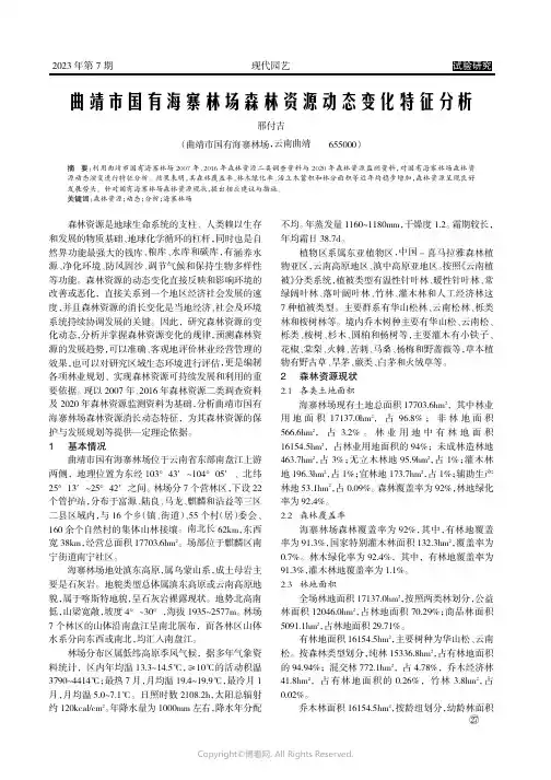 曲靖市国有海寨林场森林资源动态变化特征分析