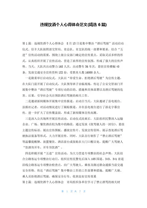 违规饮酒个人心得体会范文(精选6篇)