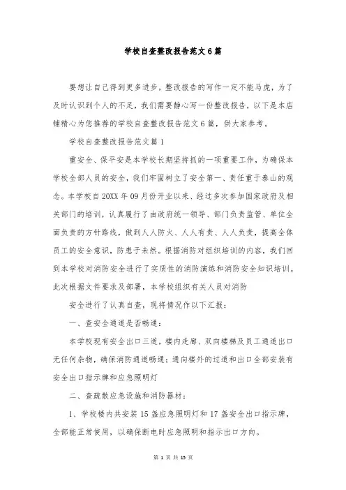 学校自查整改报告范文6篇