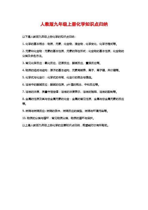 人教版九年级上册化学知识点归纳