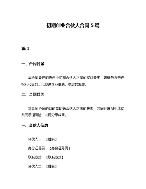 初期创业合伙人合同5篇