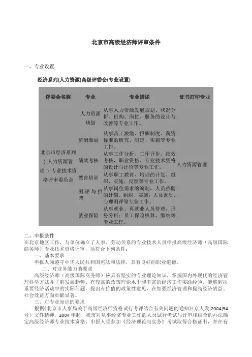 北京市高级经济师评审条件
