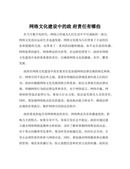网络文化建设中的政 府责任有哪些
