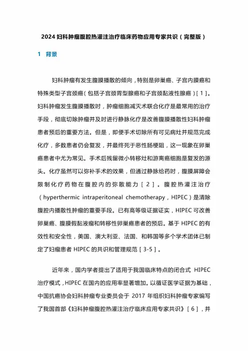 2024妇科肿瘤腹腔热灌注治疗临床药物应用专家共识(完整版) 