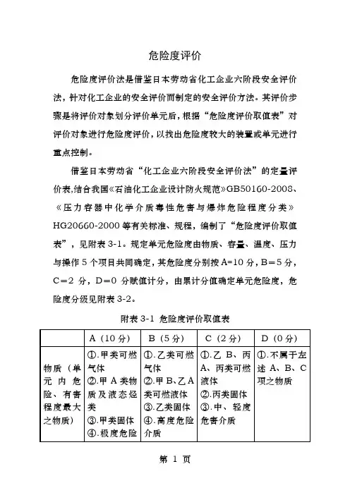 危险度评价法划分