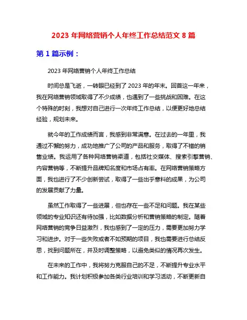 2023年网络营销个人年终工作总结范文8篇