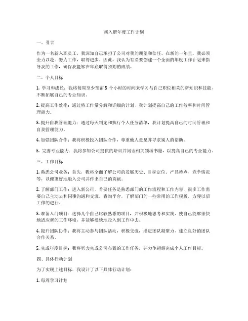 新入职年度工作计划
