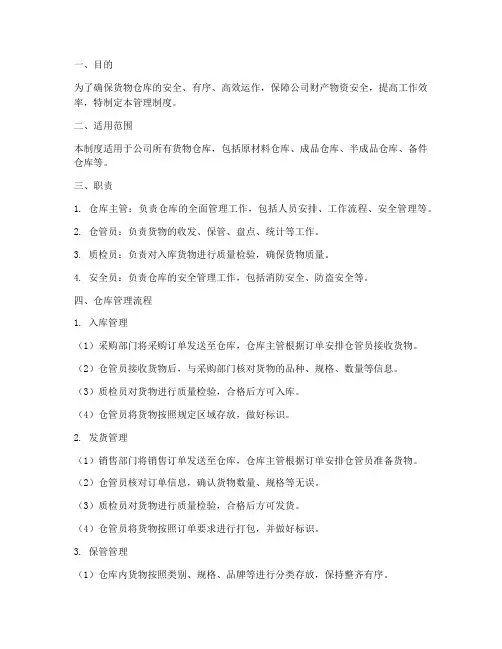 货物仓库的管理制度