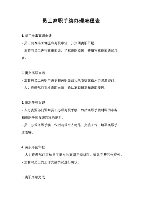 员工离职手续办理流程表