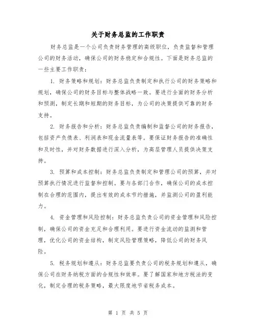 关于财务总监的工作职责（四篇）