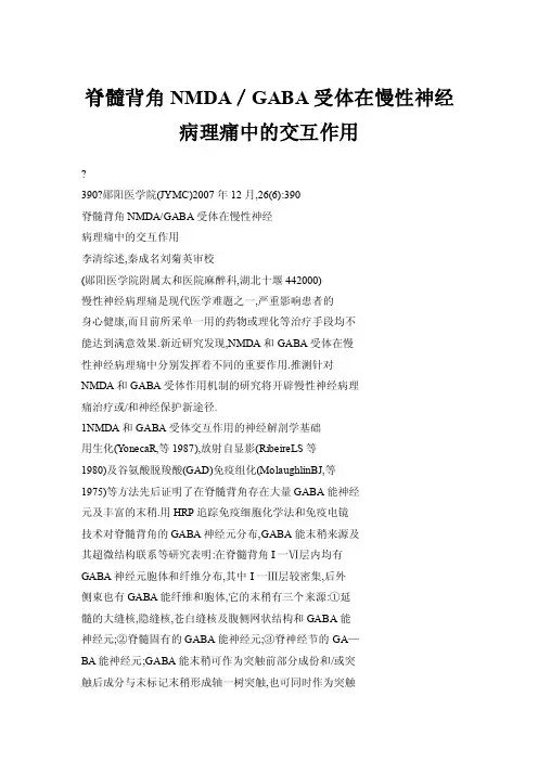 脊髓背角NMDA／GABA受体在慢性神经病理痛中的交互作用