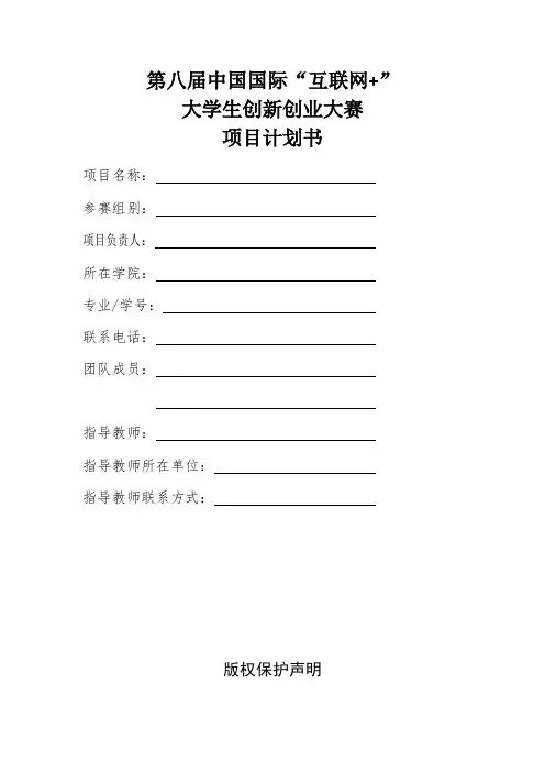 “互联网+”大学生创新创业大赛项目计划书模板
