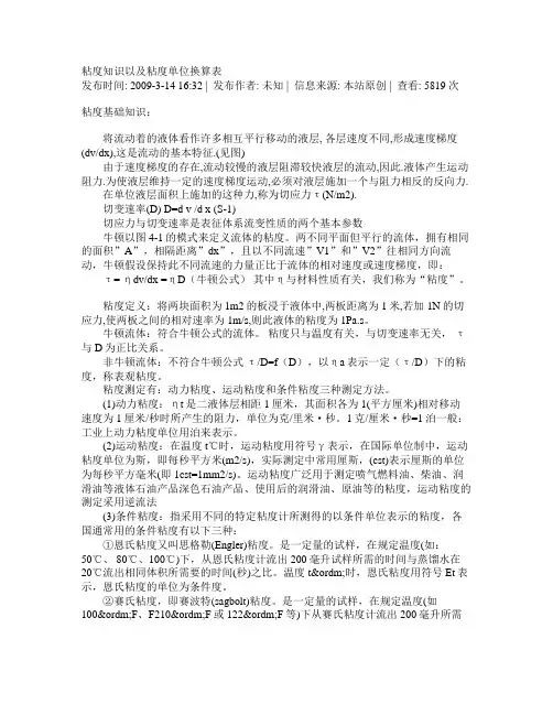 粘度知识以及粘度单位换算表