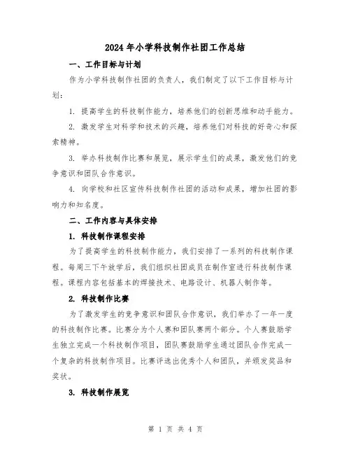 2024年小学科技制作社团工作总结（二篇）